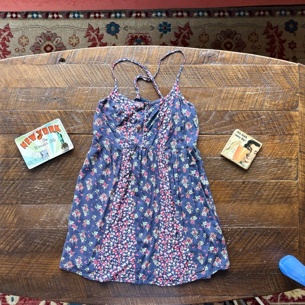 Abercrombie & Fitch Blue and Purple Ruched Tie Front Sundress